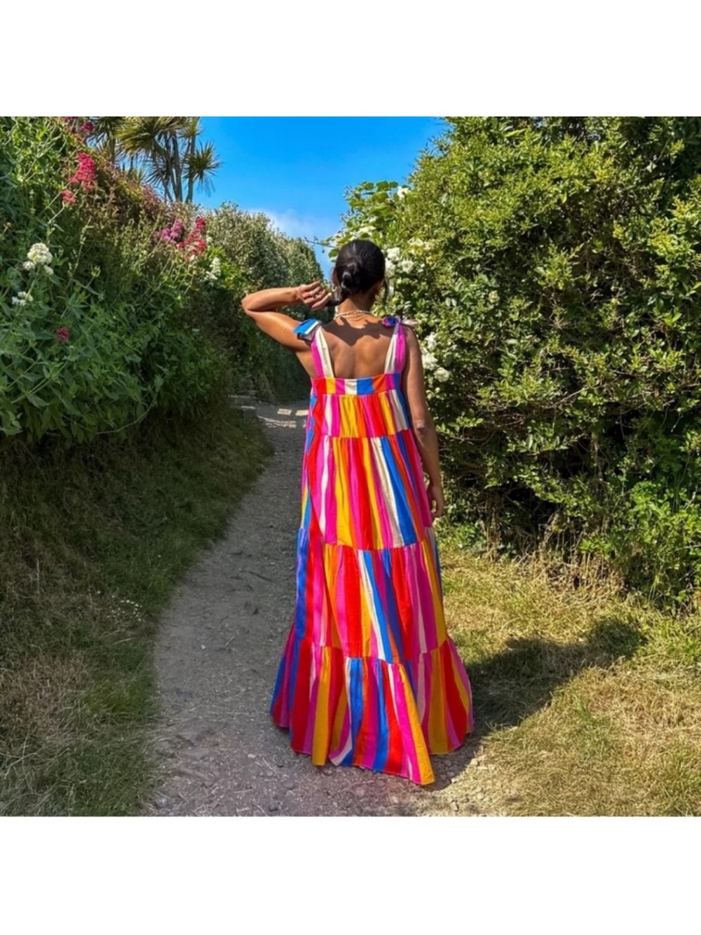 FARM Rio Multicolor Striped Maxi Dress — Pink, Red, Blue, Yellow, Orange - Picture 3 of 4